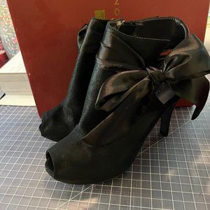 Black Leather Heels with Satin Bows